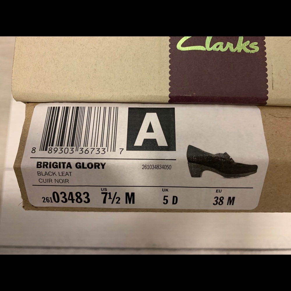 Clark’s Brigita Glory Black Leather 7.5 US/38 EU